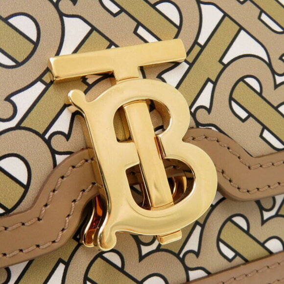 Burberry Monogram Logo Leather Beige Shoulder Bag - Picture 7 of 8